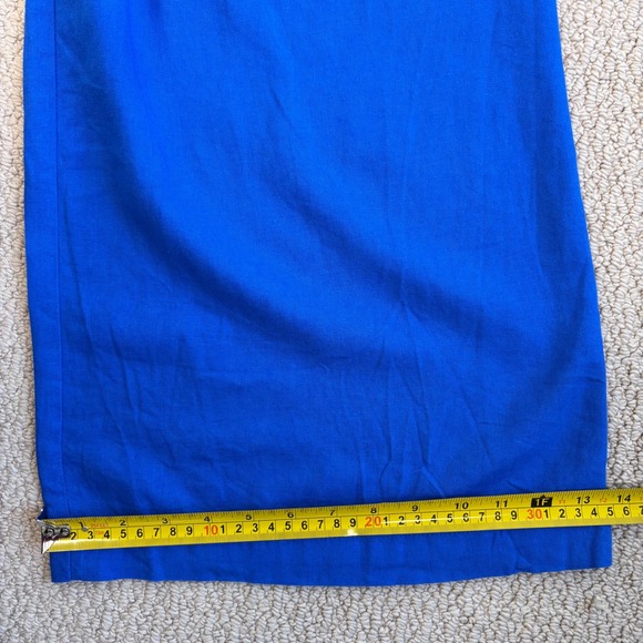 ZARA Linen Blend Wide Leg Palazzo Pants, Size Large, Royal Blue, Elastic Waist - Picture 11 of 16